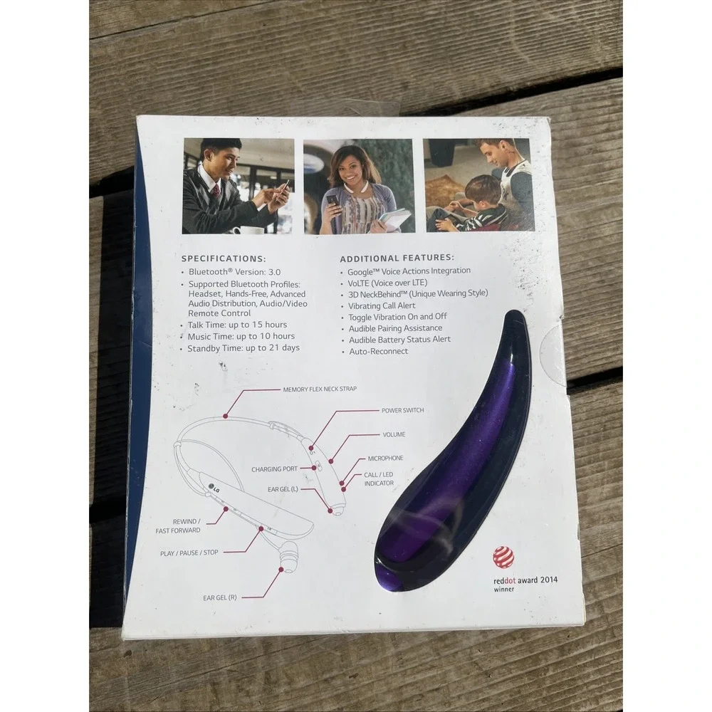 LG Tone Pro HBS-750 Wireless Stereo Headset, Bluetooth 3.0 Music / Talk, Purple
